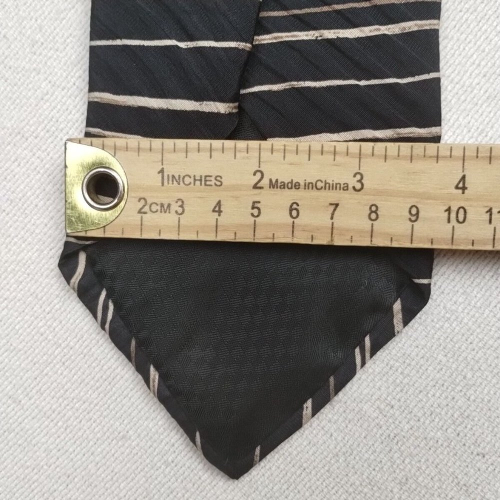 Lot Of 2 Black Fine Silk Ties Alfani UOMO Domenico Franco Striped Frame Pattern - Picture 6 of 8